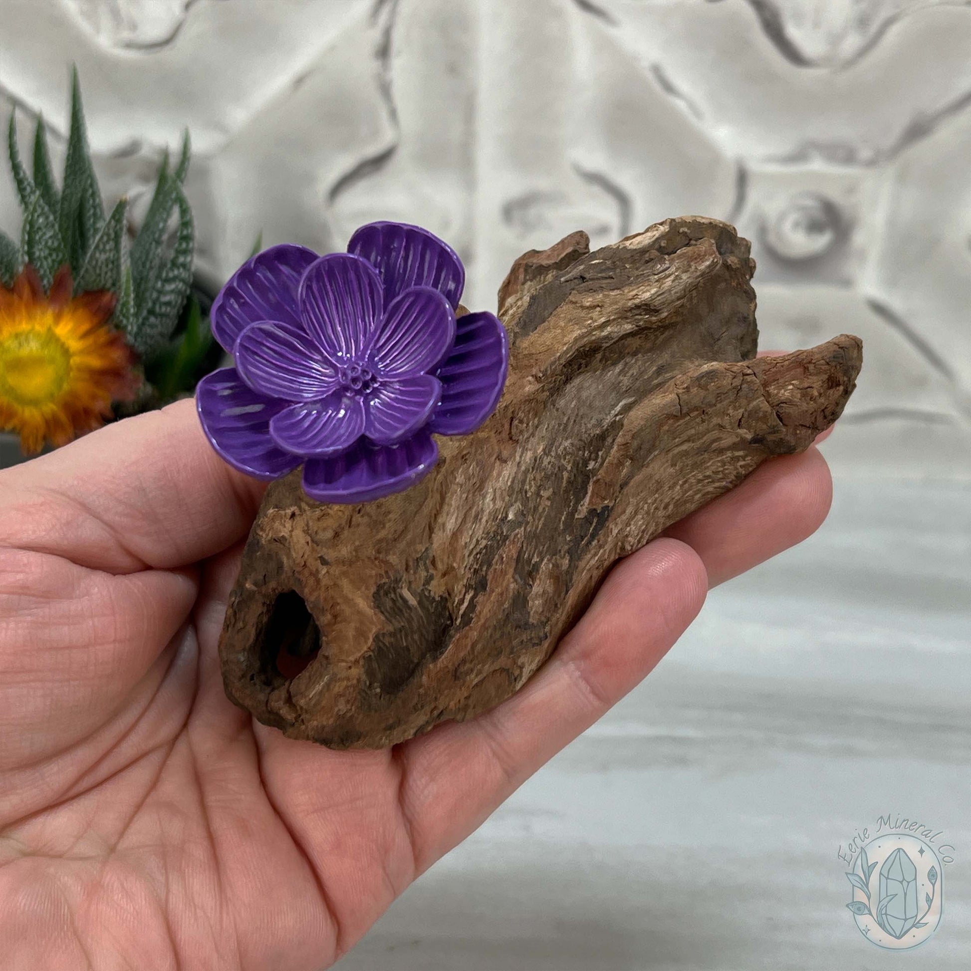 Driftwood Purple Cherry Blossom Single Sphere Holder Stands