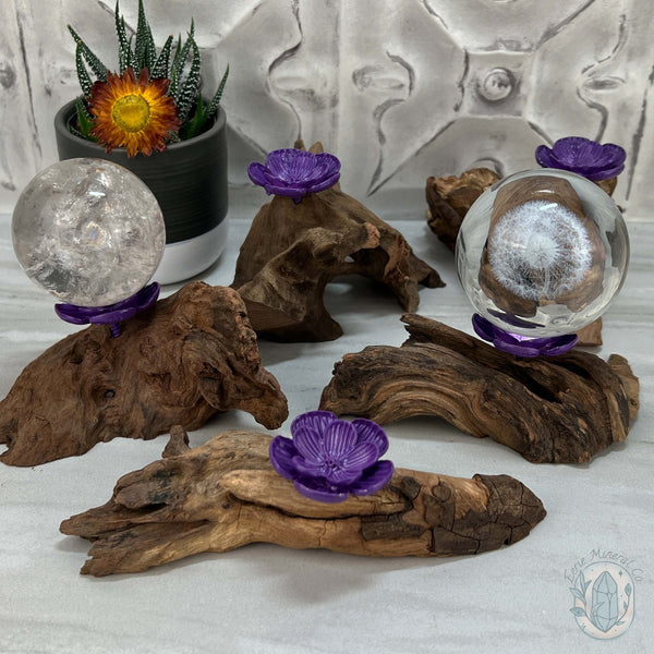 Driftwood Purple Cherry Blossom Single Sphere Holder Stands