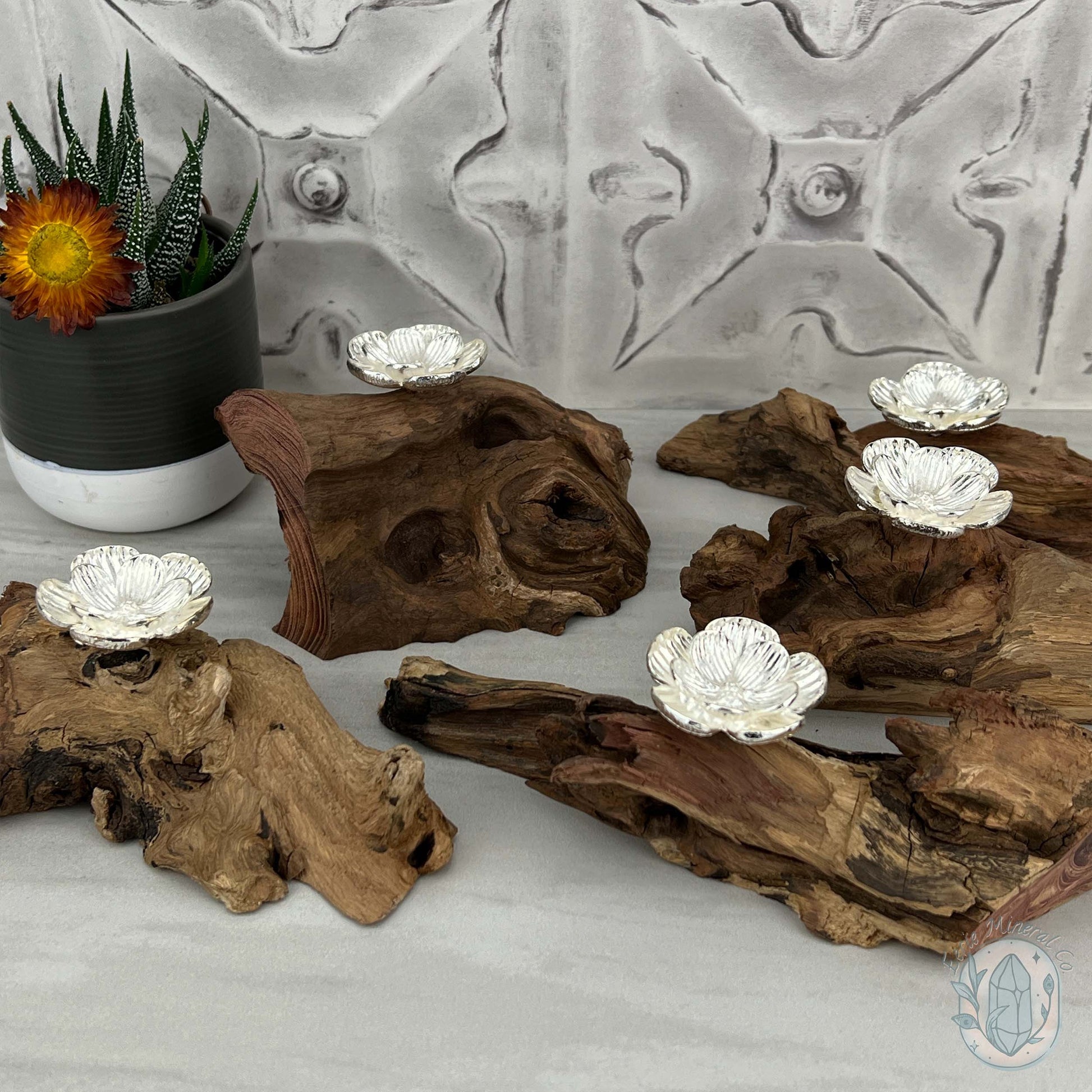 Driftwood Silver Cherry Blossom Single Sphere Holder Stands