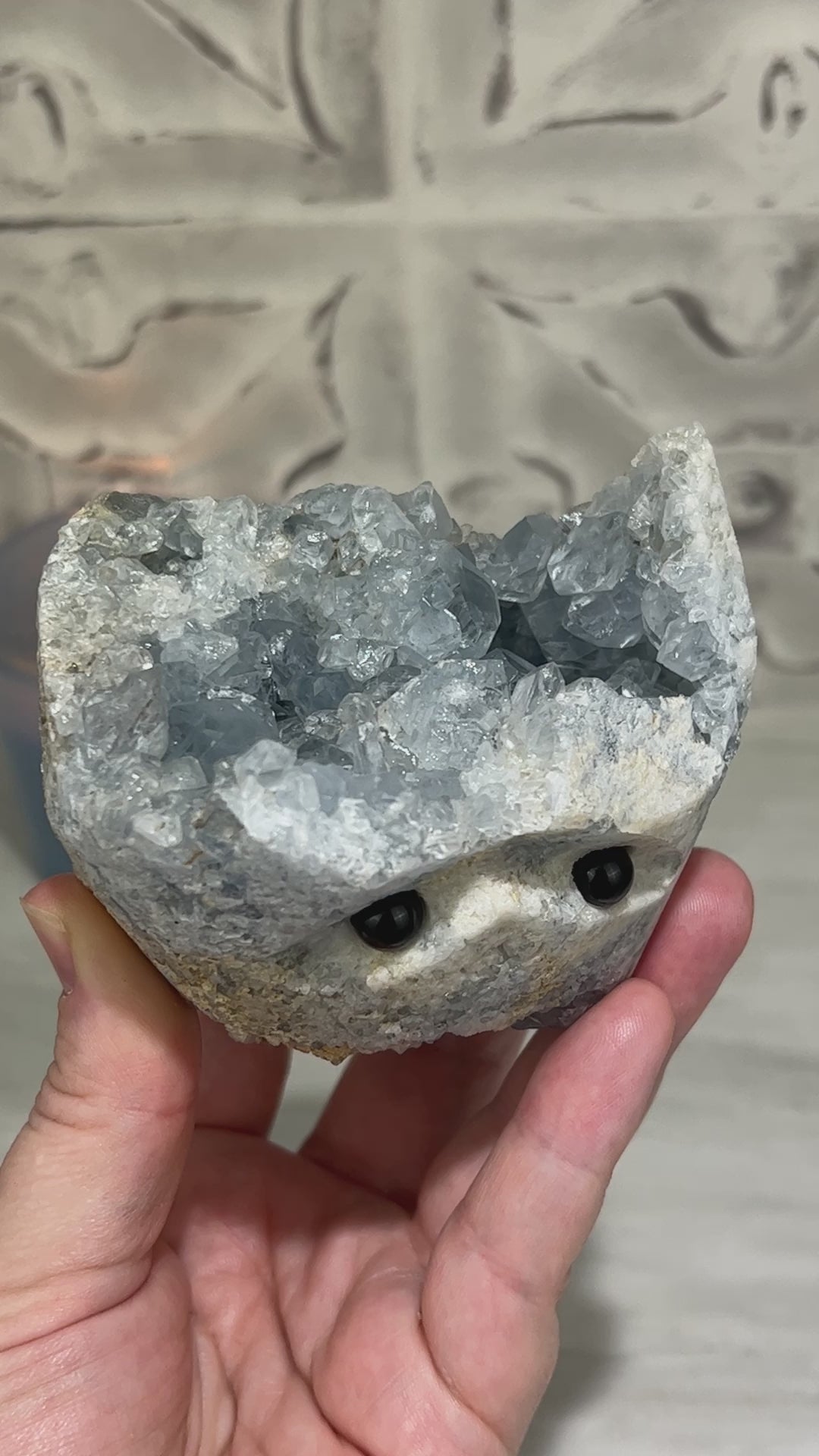 Celestite Crystal Hedgehog Carving Specimen
