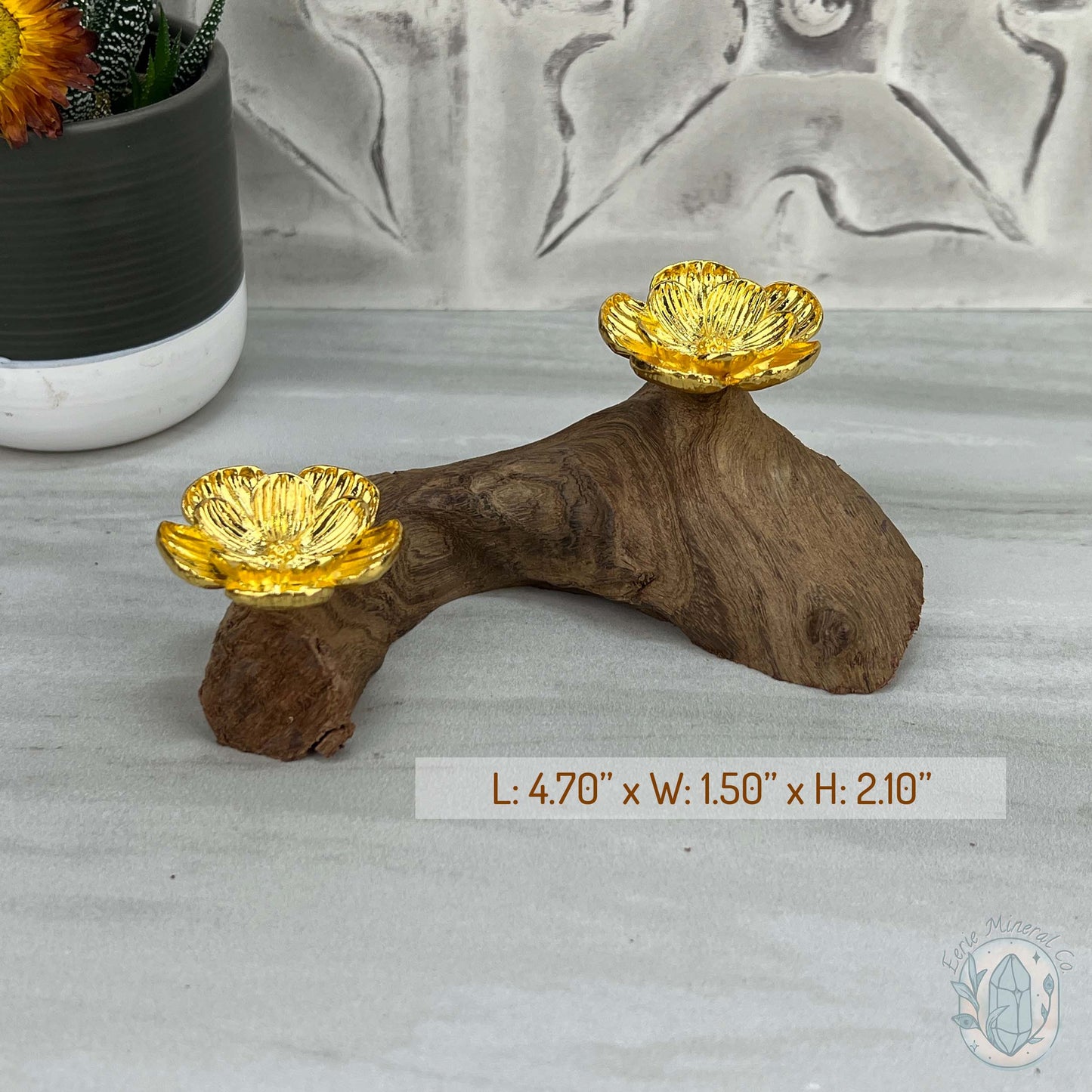 Natural Driftwood 2 Gold Cherry Blossom Sphere Holders Stand