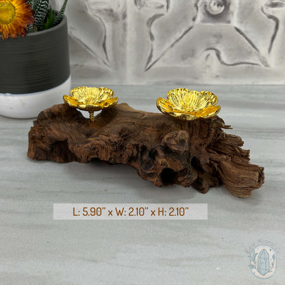 Natural Driftwood 2 Gold Cherry Blossom Sphere Holders Stand