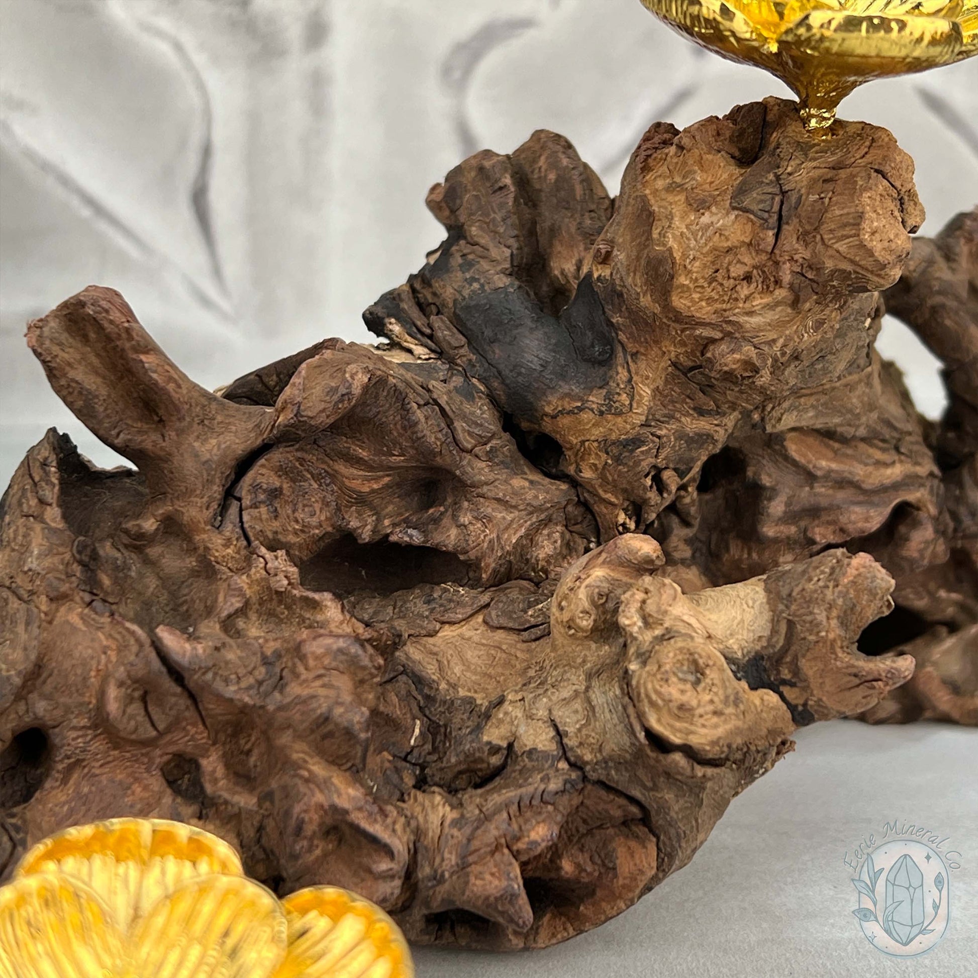 Natural Driftwood 2 Gold Cherry Blossom Sphere Holders Stand