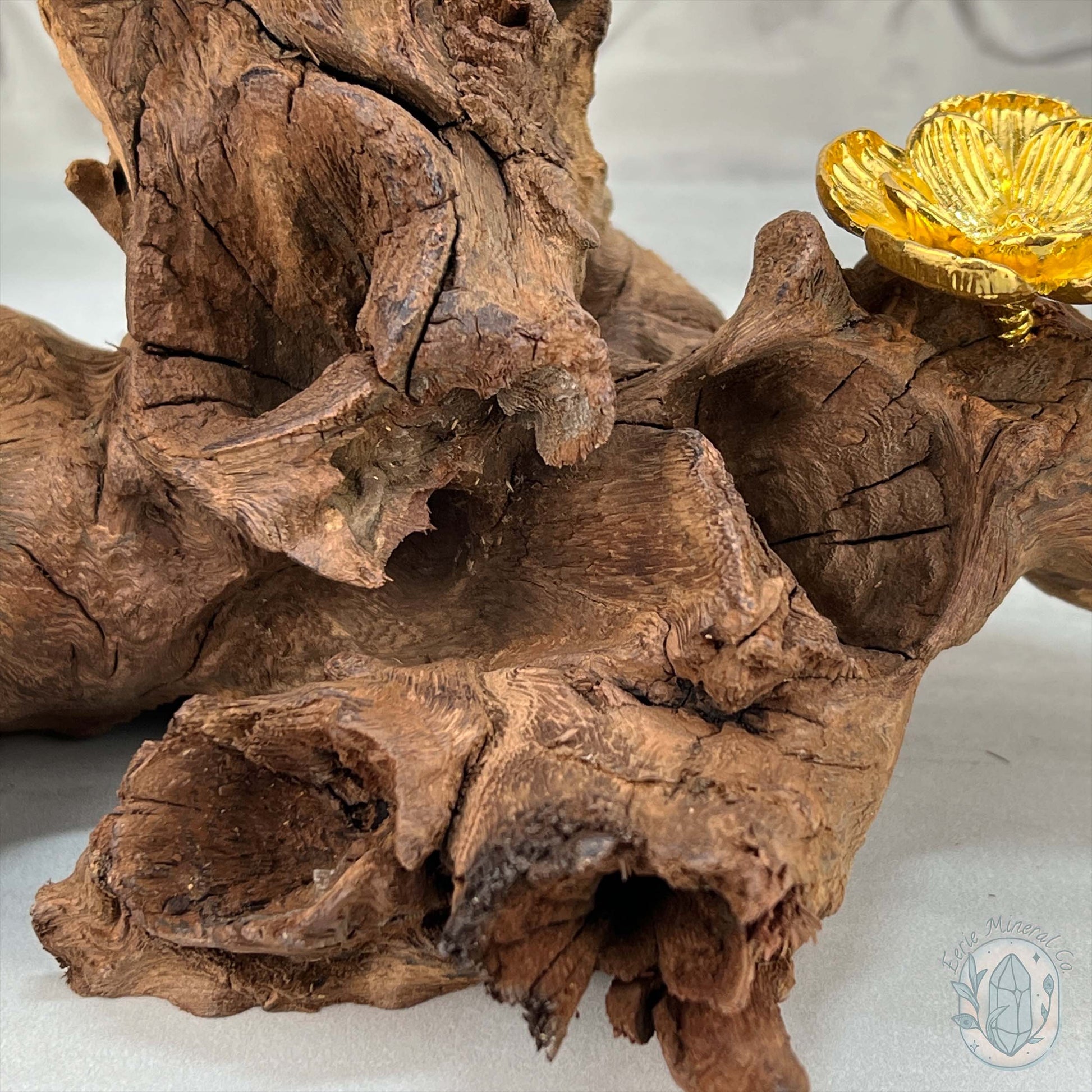 Natural Driftwood 3 Gold Cherry Blossom Sphere Holders Stand