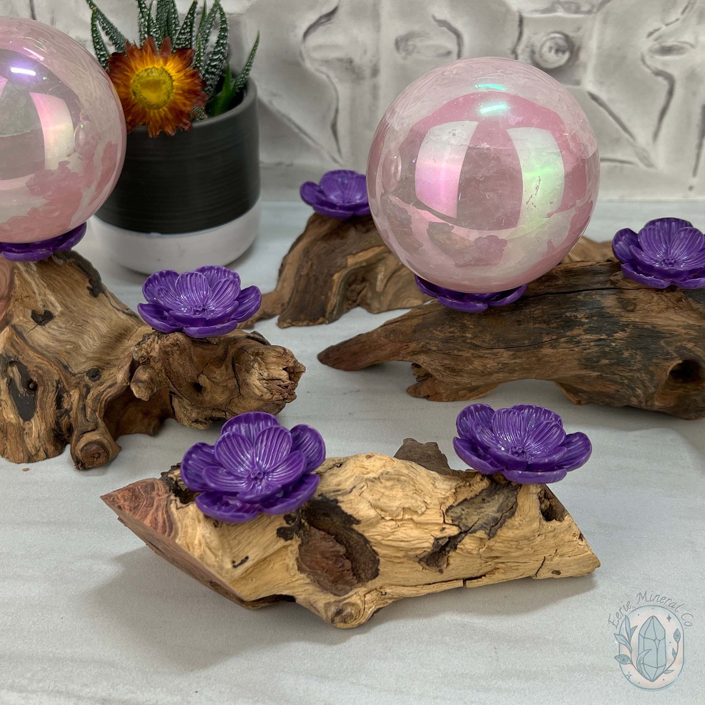 Driftwood Purple Cherry Blossom 2 Sphere Holder Stands