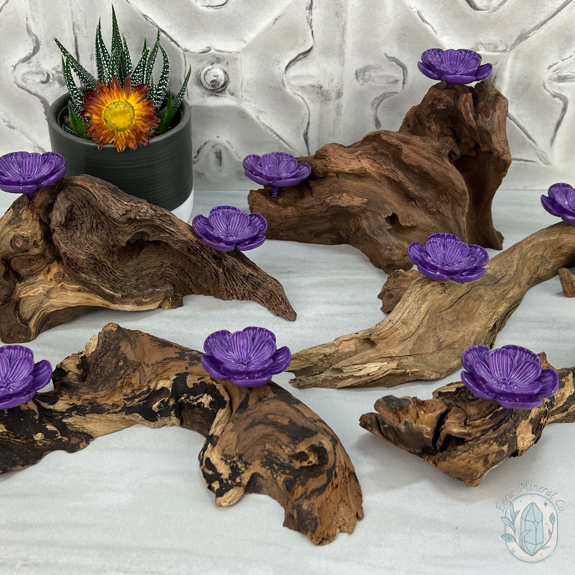 Driftwood Purple Cherry Blossom 2 Sphere Holder Stands