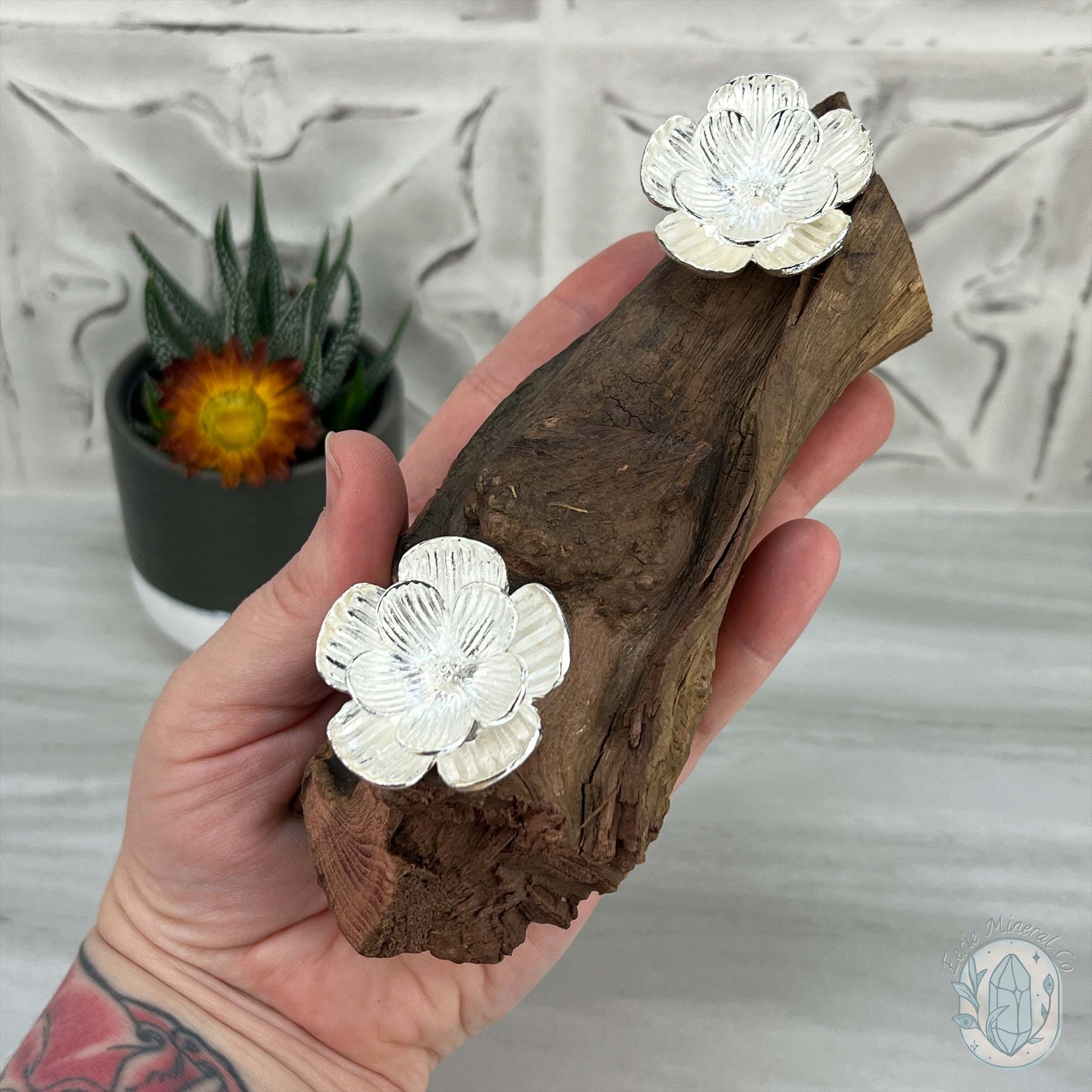 Driftwood Silver Cherry Blossom 2 Sphere Holder Stands