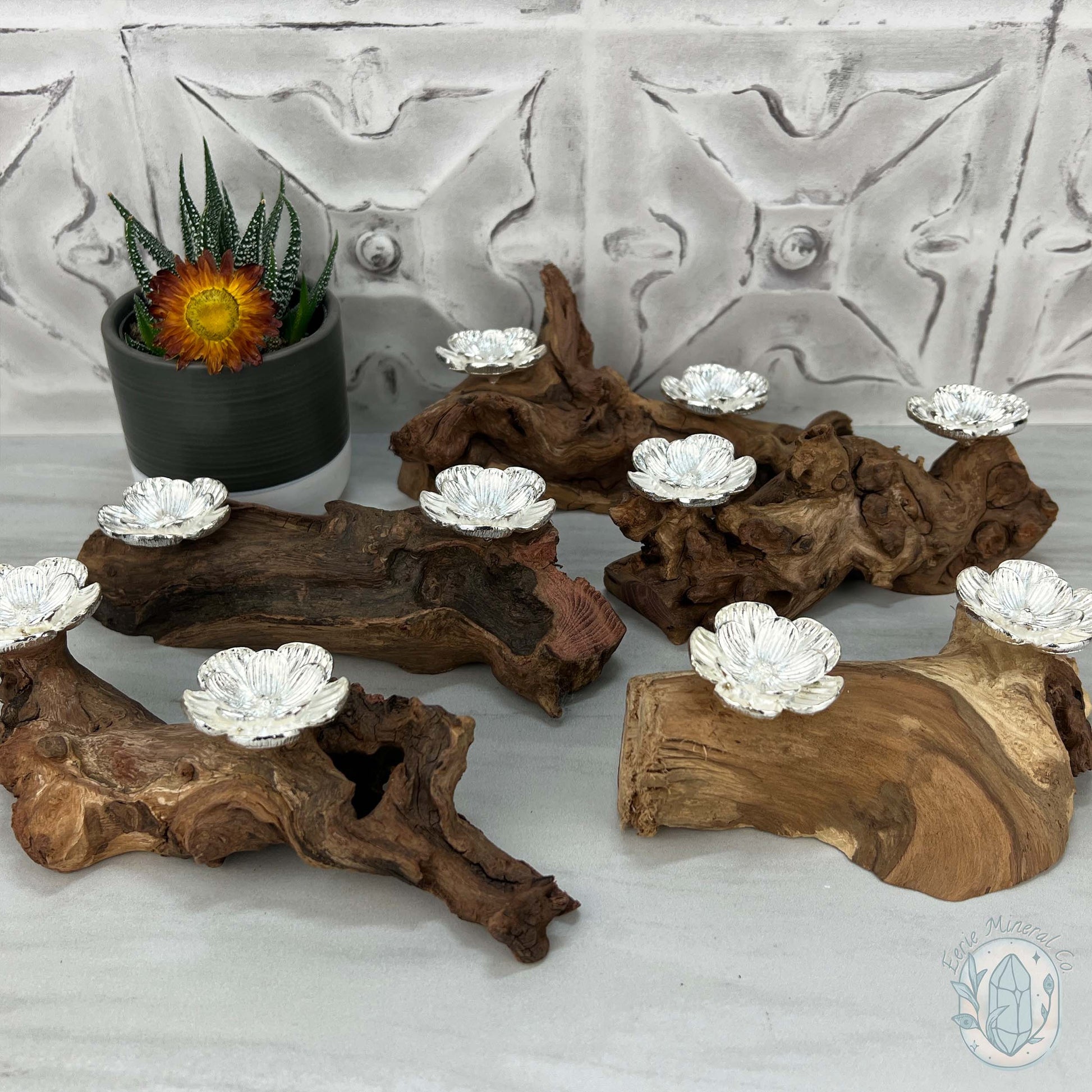 Driftwood Silver Cherry Blossom 2 Sphere Holder Stands