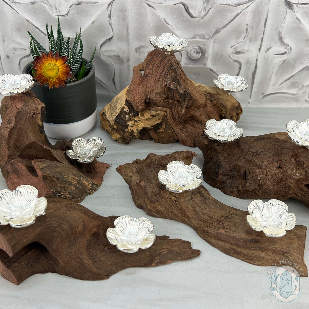 Driftwood Silver Cherry Blossom 2 Sphere Holder Stands