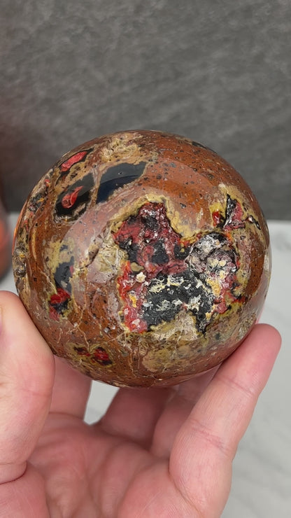 77mm Volcanic Red Fox (Orrelanite) Botryoidal Agate Sphere