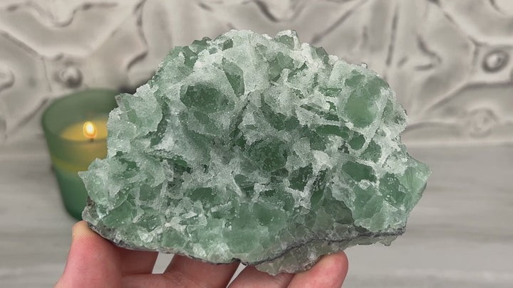 Natural Druzy Green Sugar Fluorite with Quartz Specimen