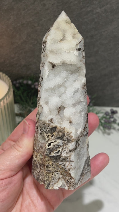 Sandy Colored Sphalerite with Druzy Quartz Tower