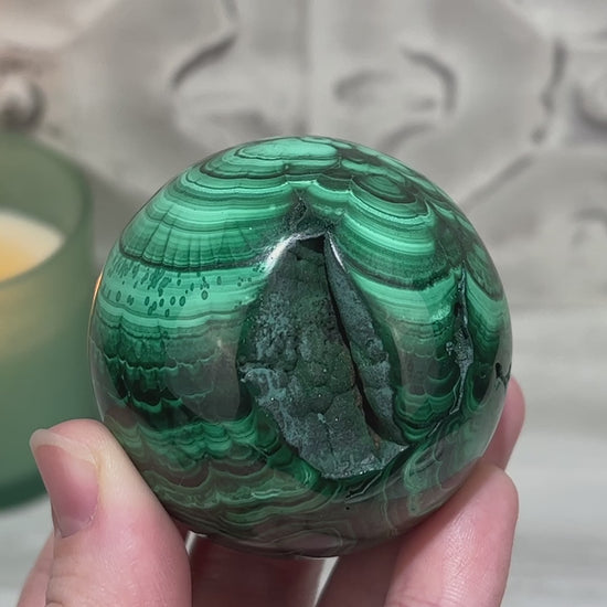 56mm Polished Malachite Sphere 340g in Weight