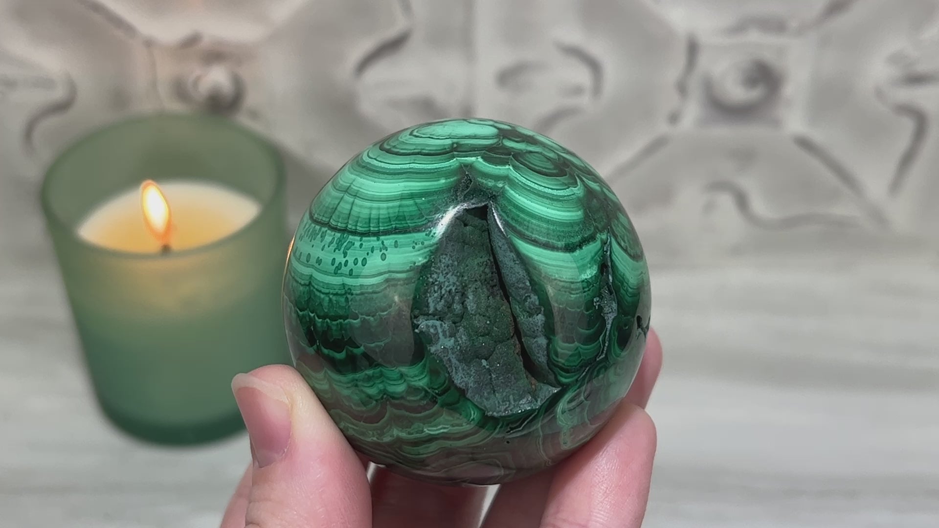 56mm Polished Malachite Sphere 340g in Weight