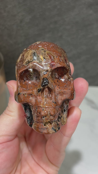 Rare Volcanic Red Fox (Orrelanite) Botryoidal Agate Skull Carving