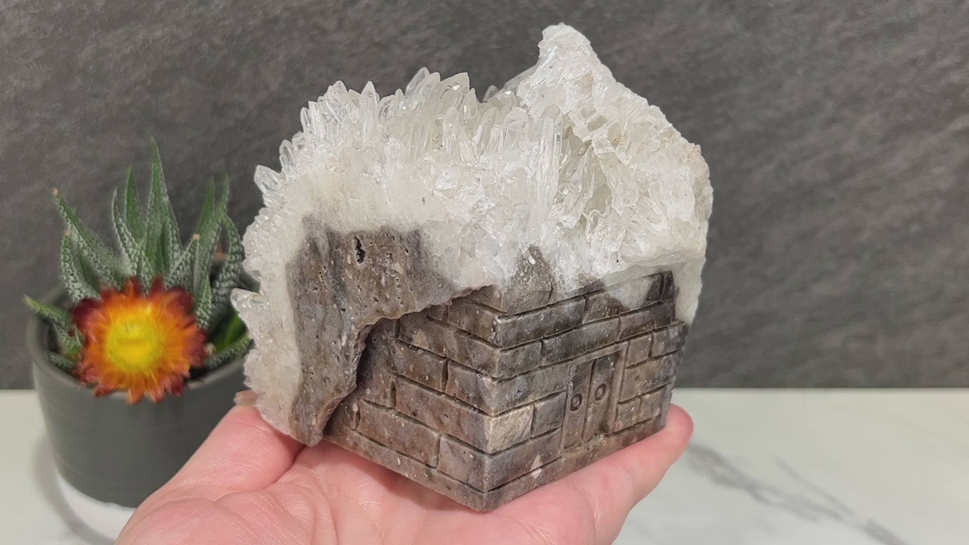Clear Chrysanthemum Crystal Quartz Cluster House