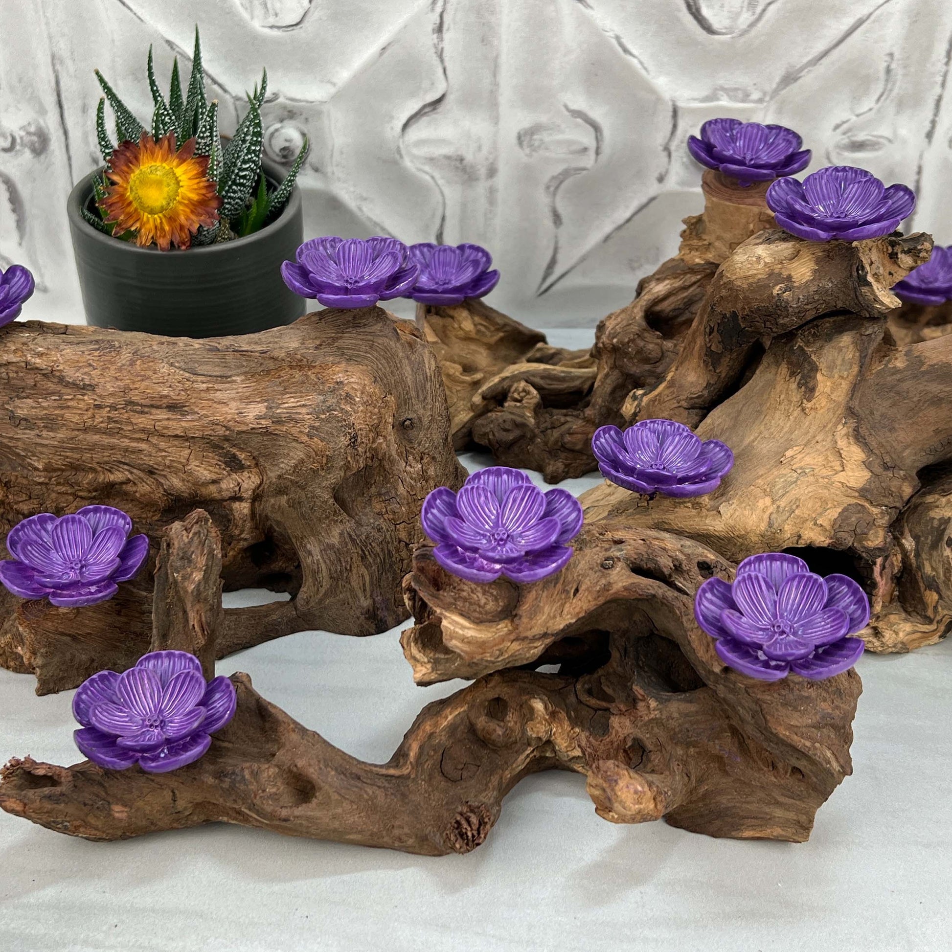 Driftwood Purple Cherry Blossom 3 Sphere Holder Stands