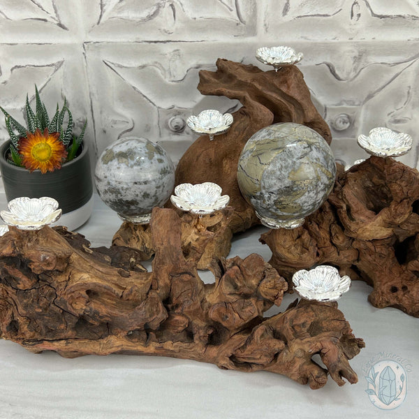 Driftwood Silver Cherry Blossom 4 Sphere Holder Stands