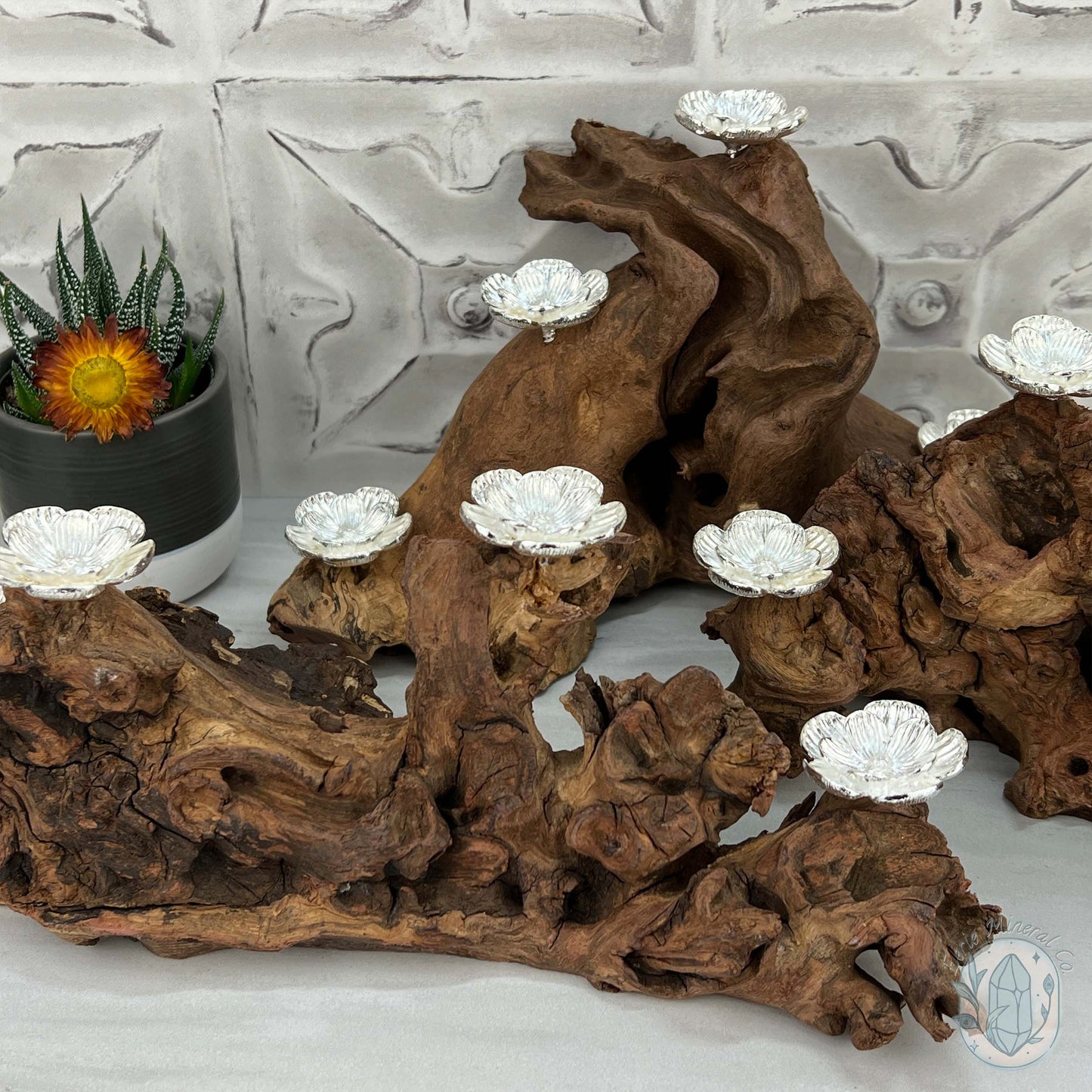 Driftwood Silver Cherry Blossom 4 Sphere Holder Stands