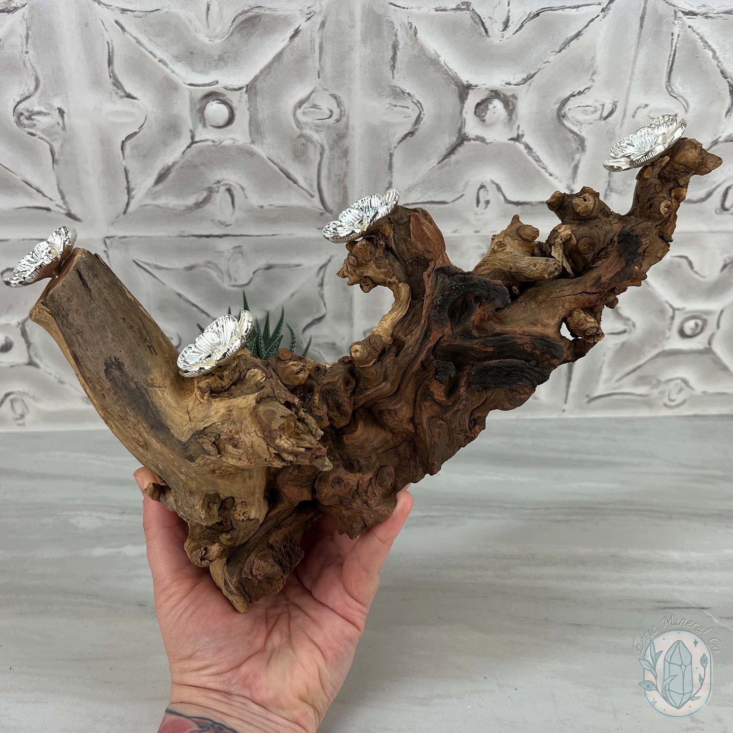 Driftwood Silver Cherry Blossom 4 Sphere Holder Stands