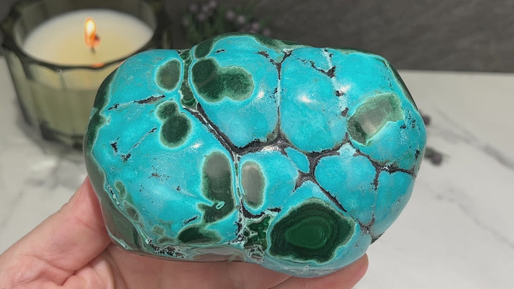 Polished Natural Chrysocolla and Malachite Freeform