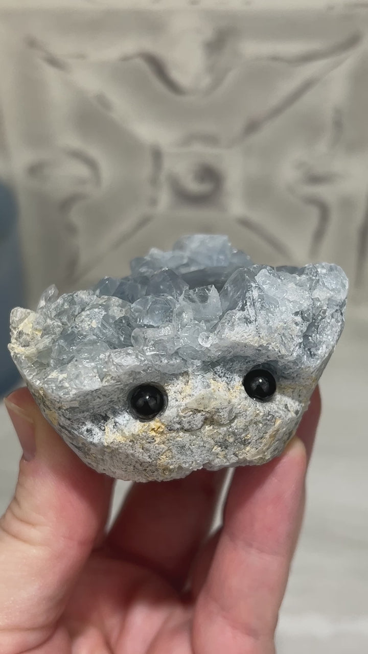 Celestite Crystal Hedgehog Carving Specimen