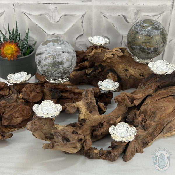 Driftwood Silver Cherry Blossom 4 Sphere Holder Stands