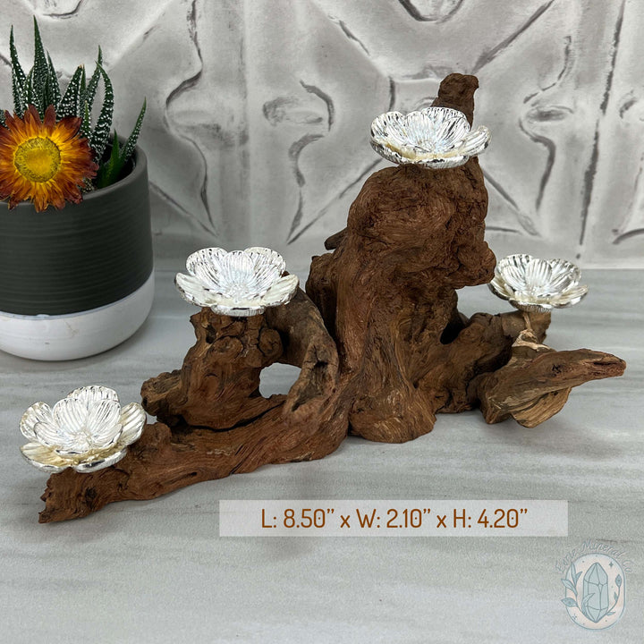 Driftwood Silver Cherry Blossom 4 Sphere Holder Stands