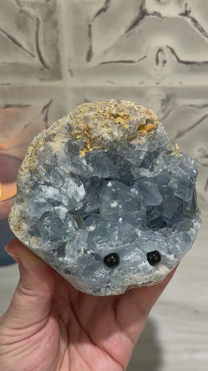 Celestite Crystal Hedgehog Carving Specimen