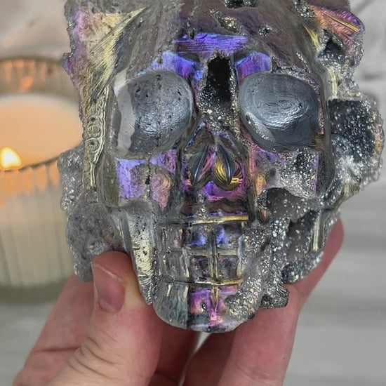 Angel Aura Sphalerite with Quartz Skull Carvings