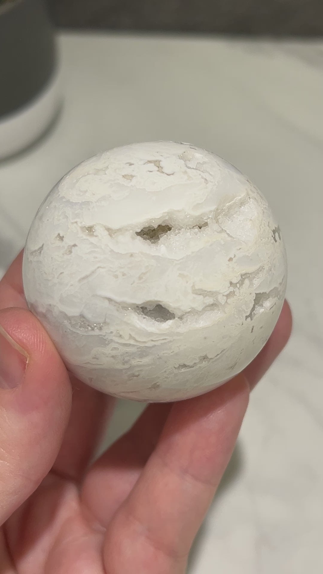 52mm White Druzy Quartz and Chalcedony Sphere