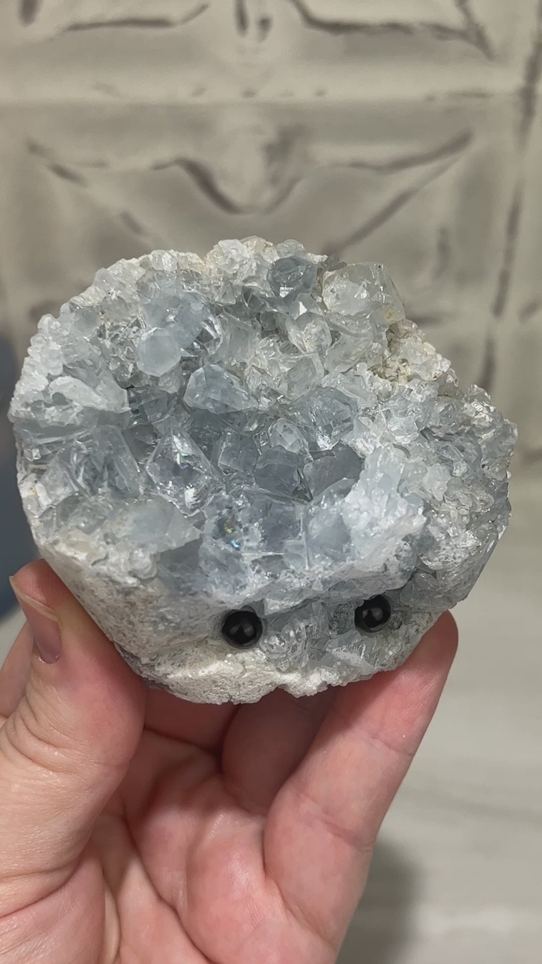 Celestite Crystal Hedgehog Carving Specimen