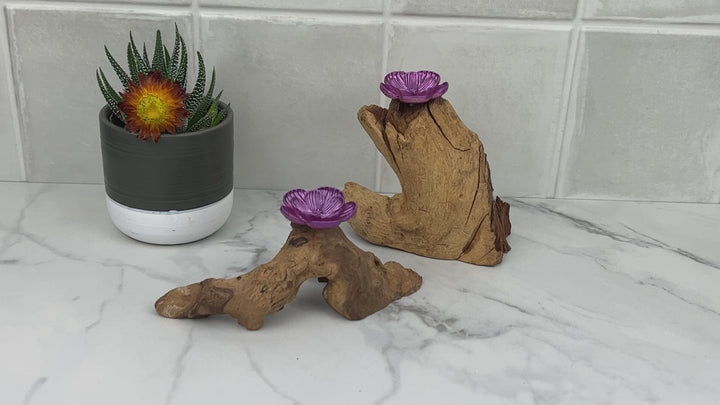 Driftwood Magenta Cherry Blossom Single Sphere Holder Stand