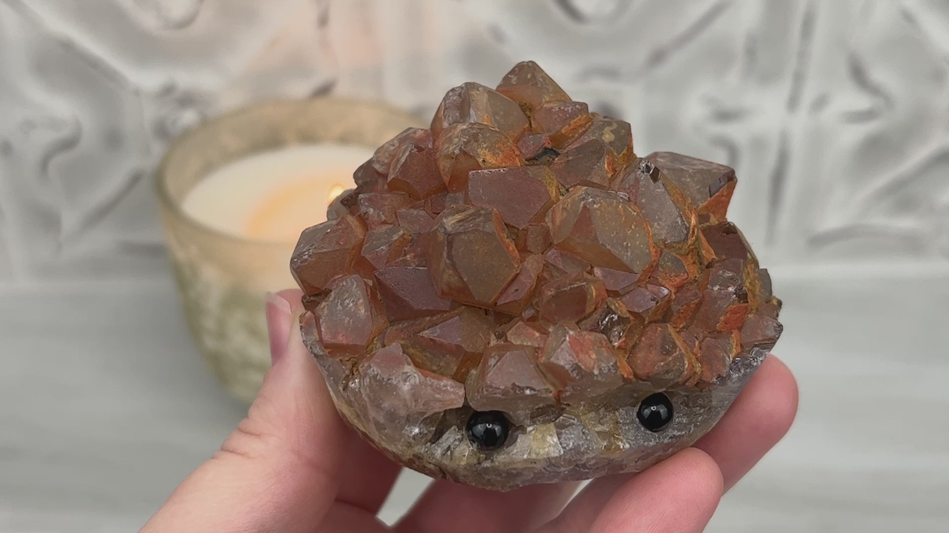 Quartz with Red Hematite Crystal Cluster Hedgehog Carving Specimen