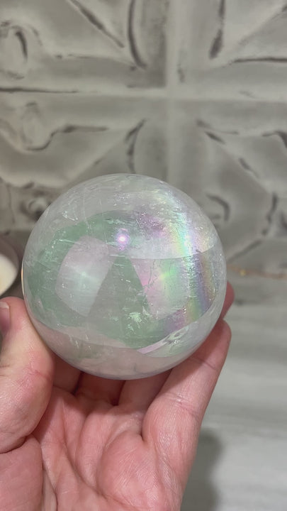 66mm Angel Aura Coated Calcite Sphere