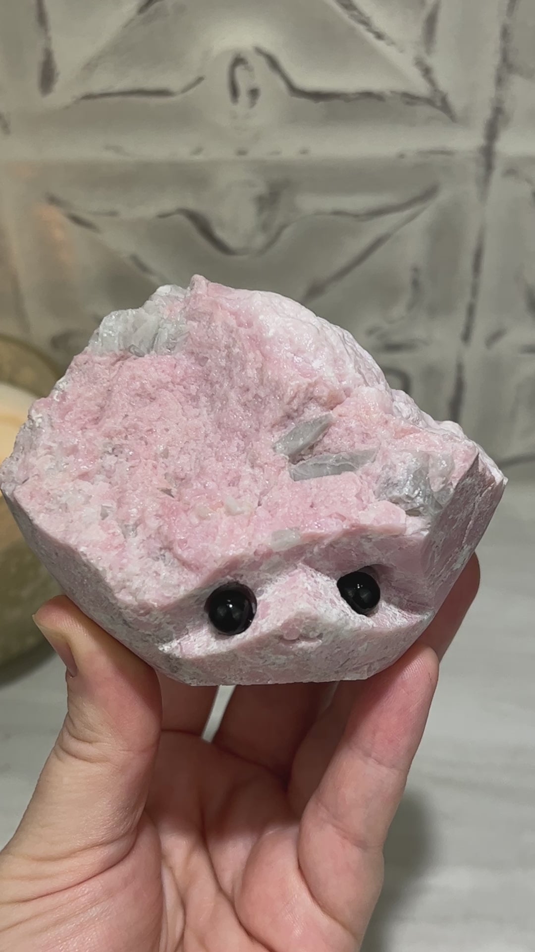 Pink Calcite with Quartz Hedgehog Carving Specimen