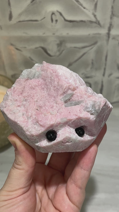 Pink Calcite with Quartz Hedgehog Carving Specimen