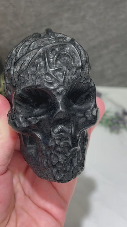 Black Obsidian Zombie Skull Carving