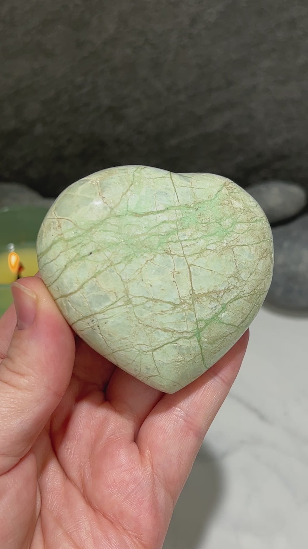 Silver Flash Green Moonstone Heart Carving
