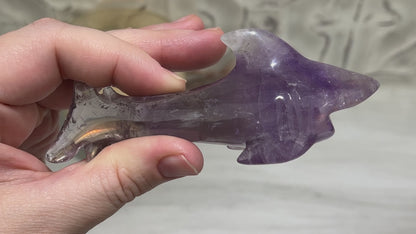 Polished Amethyst Great White Shark Carving