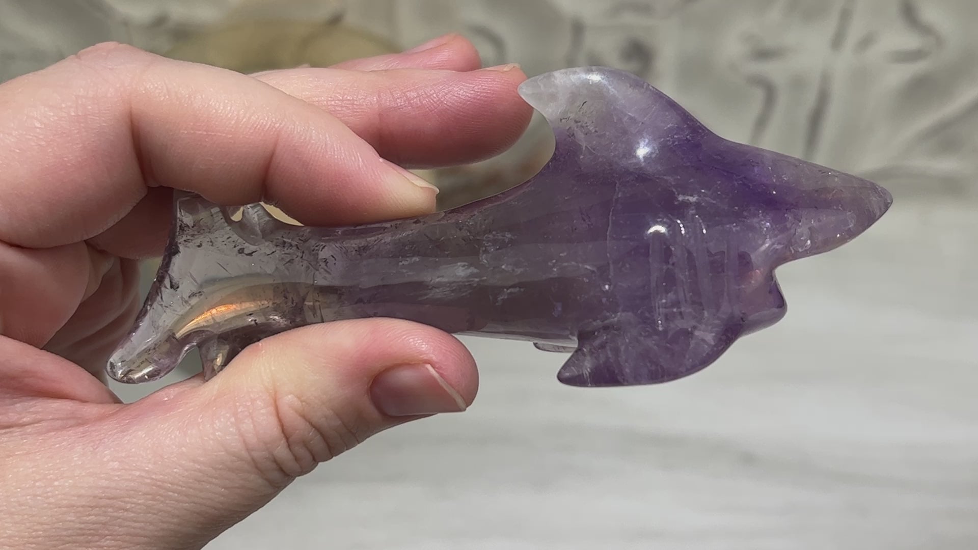 Polished Amethyst Great White Shark Carving