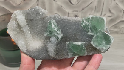 Druzy Green Sugar Fluorite Specimen with Display Stand