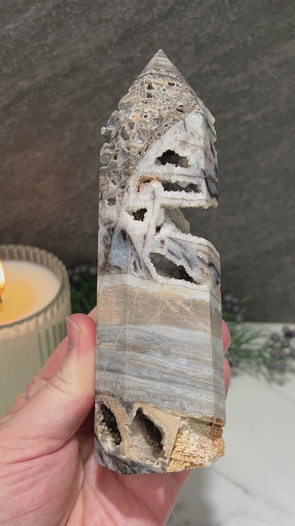 Sandy Colored Sphalerite with Druzy Quartz Tower