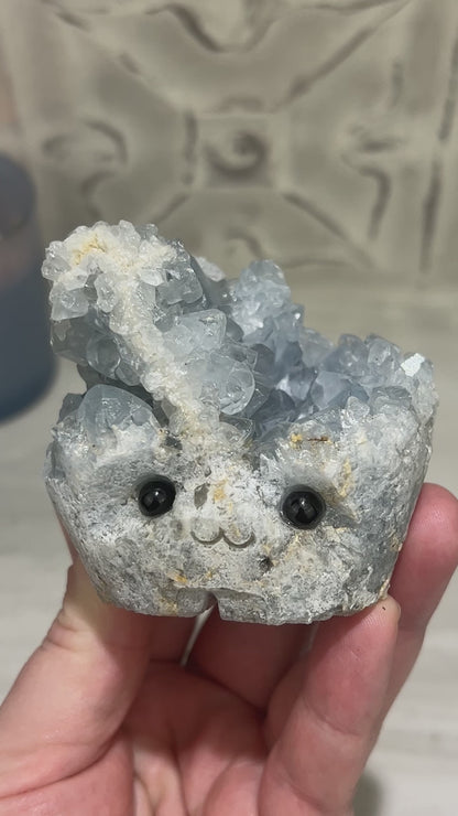 Celestite Crystal Hedgehog Carving Specimen
