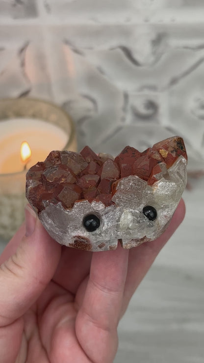 Quartz with Red Hematite Crystal Cluster Hedgehog Carving Specimen
