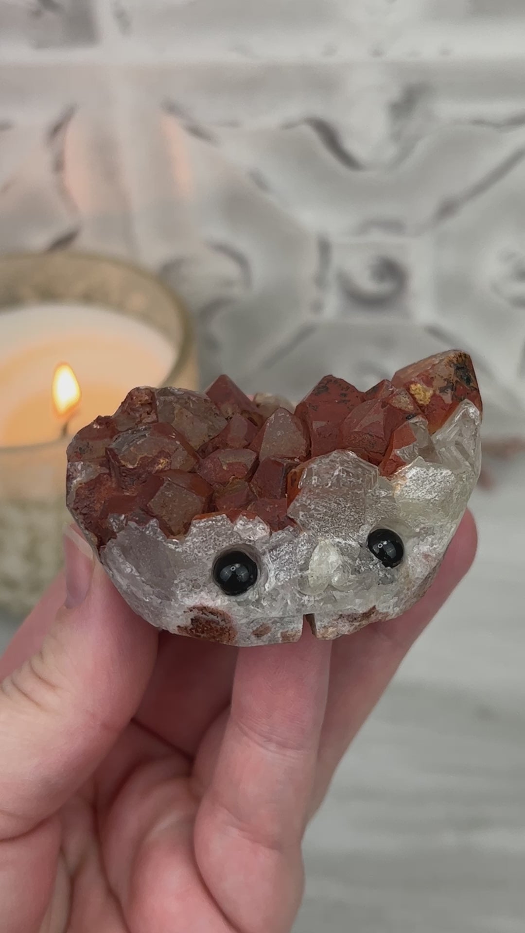 Quartz with Red Hematite Crystal Cluster Hedgehog Carving Specimen
