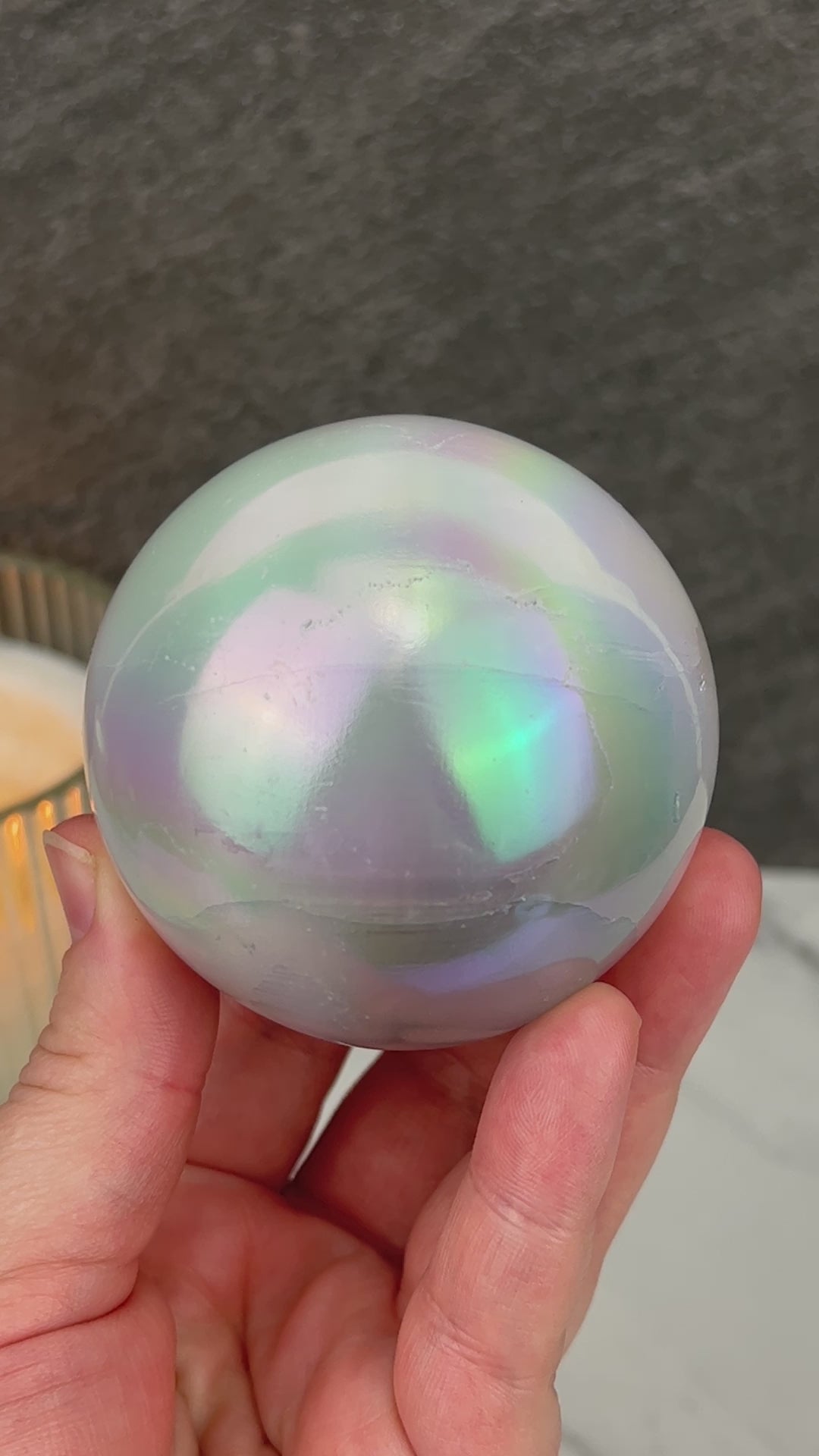 66mm Angel Aura Coated Selenite Sphere