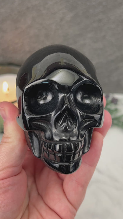 3.5" Polished Black Obsidian Skull Carving
