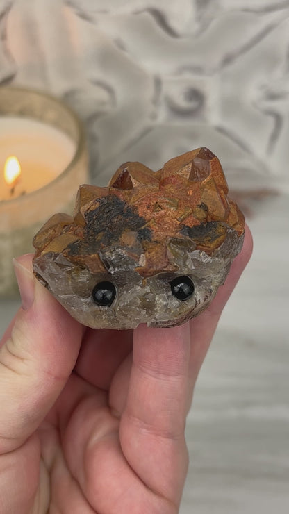 Quartz with Red Hematite Crystal Cluster Hedgehog Carving Specimen