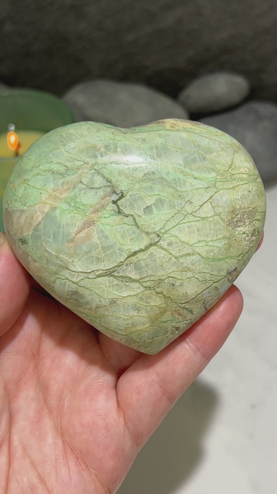 Polished Green Moonstone Heart Carving
